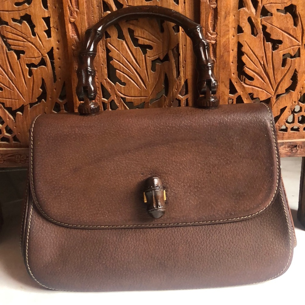 RARE Gucci Leather Bamboo Top Handle Vintage Bag